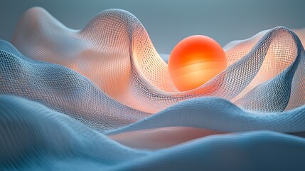 Wall Mural - Glowing sphere nestled in flowing fabric, studio shot