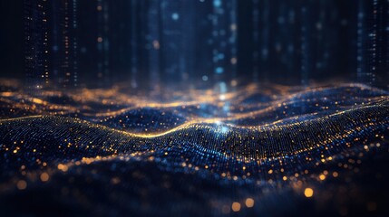 Abstract data transmission visualization. Big data code representation. Glittering dust of lights. Graphic concept for your design