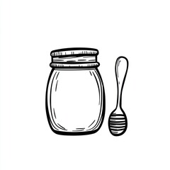 Poster - Honey jar and spoon; kitchen; white background; food illustration