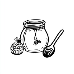 Poster - Honey Jar with Spoon and Bees, Illustration