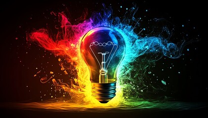 Canvas Print - Creative idea generation symbolized by a glowing light bulb