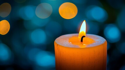 Canvas Print - Lit candle, bokeh background, peaceful mood, relaxation