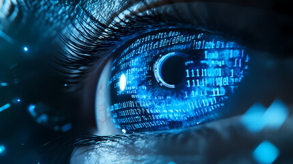 Digital Art: Human Eye with Binary Code and Sci-Fi Effects