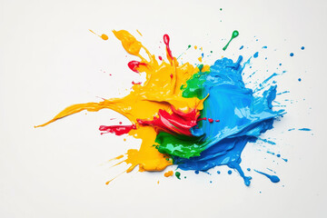 Wall Mural - Colorful paint splashes blending together on a white background