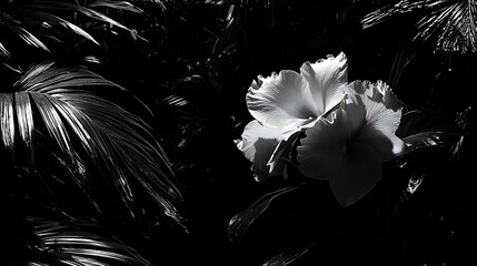 Canvas Print - Monochrome flower, tropical garden, sunlight, foliage, botanical