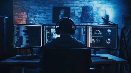 Programmer Working Late in a Dark Room