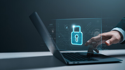 Wall Mural - cyber ​​security, firewalls, internet security, data protection digital crime, businessman protects 