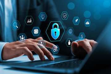 Wall Mural - cyber ​​security protects personal data and information on the internet, businessman using security 