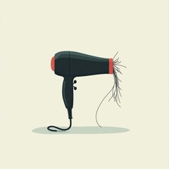 Aufkleber - Unique illustration of a hair dryer with tangled hair at a stylized angle in a minimalist setting. Generative AI