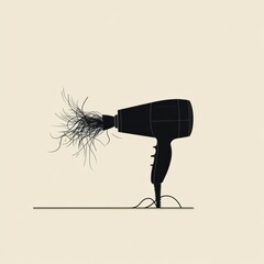 Poster - Hair dryer with tangled hair as a creative representation of beauty struggles in daily life. Generative AI