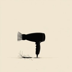 Fototapete - Creative depiction of a hairdryer with hair on the floor in an artistic minimalist style. Generative AI