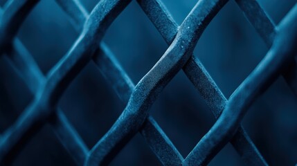 Close-up of a blue metal fence.