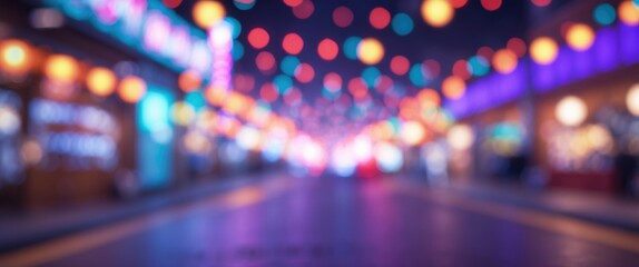 Leinwandbilder - Abstract bokeh background of a vibrant shopping street at night with colorful lights and festive atmosphere creating a dreamy ambiance.