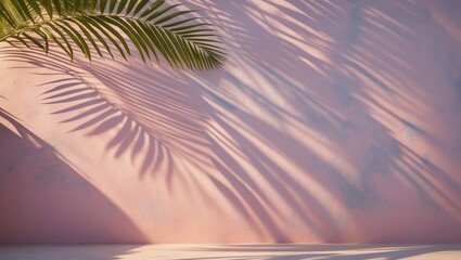 Aufkleber - Palm Leaf Shadow Creating Serene Patterns on Soft Textured Pastel Wall in Gentle Light