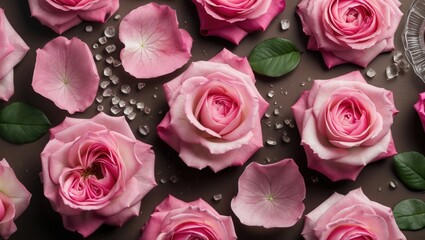 Poster - Elegant composition of fresh pink rose petals and blossoms for natural beauty and cosmetic themes. Ideal for floral and wellness aesthetics.