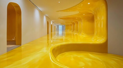 Wall Mural - a yellow room with a curved wall and a yellow floor