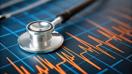Leinwandbilder - Medical stethoscope on an ECG graph, symbolizing health and wellness.