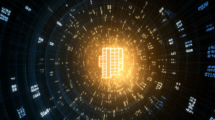 Digital Core Matrix Glowing Futuristic Portal With Encoded Data Stream Visual Effect Background