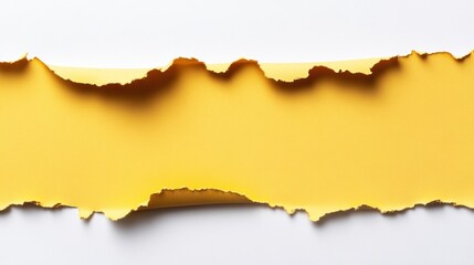 Wall Mural - Torn yellow paper banner on white background, design element