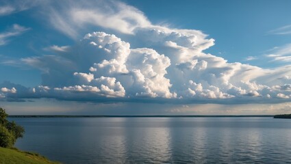Fototapete - Serene Summer Sky Reflected on Calm Waters with Majestic Cloud Formation