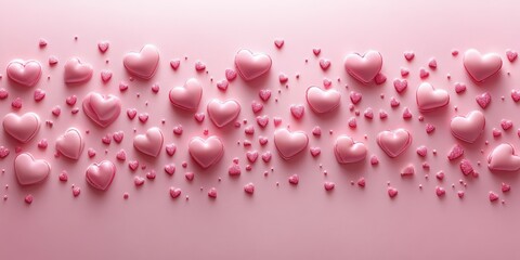 Wall Mural - Colorful hearts arranged creatively on a soft pink background for a romantic celebration or decoration