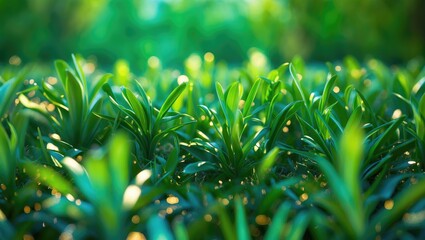 Fototapete - Lush Green Abstract Background with Delicate Leaf Details and Soft Focus in Natural Light