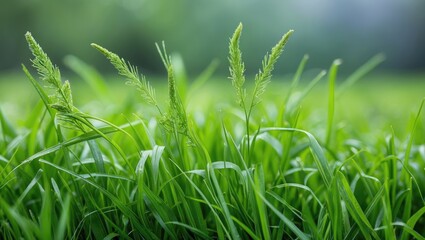 Sticker - Lush Fresh Green Grass With Vibrant Blades Under Natural Sunlight In A Blurred Background