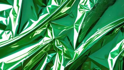 Fototapete - Green aluminum foil surface showcasing reflections and textures with scratches and creases, ideal for backgrounds and creative designs.