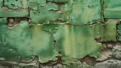 Poster - Vintage green wall texture with peeling paint and cracked surface for rustic and weathered aesthetic backgrounds or design projects.