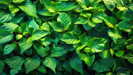 Fototapete - Vibrant lush green leaves forming a natural backdrop perfect for design and nature-themed projects.