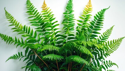 Poster - Lush green fern leaves arranged artistically against a clean white background showcasing nature's beauty and elegance.