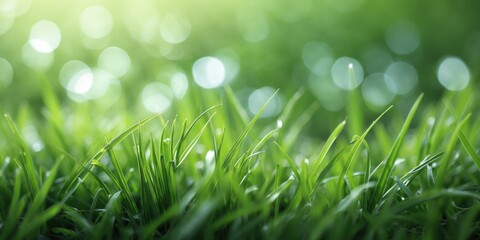 Fototapete - Lush Green Grass Texture Background with Soft Bokeh Effect Ideal for Creative Projects and Text Overlay Applications