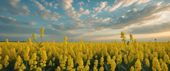 Aufkleber - Vibrant Rapeseed Field Under Expansive Sky with Clouds and Copy Space for Text Ideal for Nature and Scenic Themes