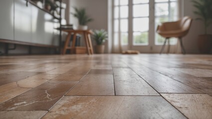 Wall Mural - Cozy interior featuring a wooden floor with natural light streaming through large windows creating a welcoming atmosphere