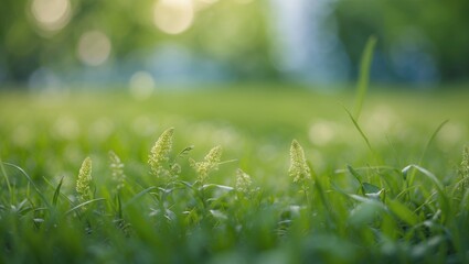 Poster - Lush Green Grass with Soft Focus Background Ideal for Text Overlay and Nature-Themed Designs