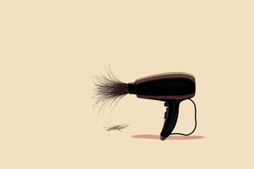 Poster - Hair dryer with wild hair strands on a beige background showcasing an artistic representation of hair styling. Generative AI