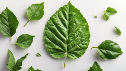 Aufkleber - Vibrant Green Leaves Isolated on White Background with Clipping Path for Nature and Organic Themes.
