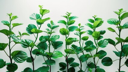 Leinwandbilder - Vibrant Green Leaves of Various Plants Isolated on a White Background for Nature and Botanical Themes