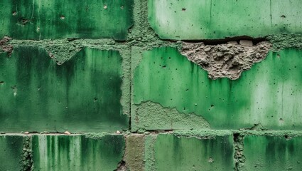 Poster - Weathered green concrete wall texture with cracks and imperfections showcasing age and character in an urban environment.