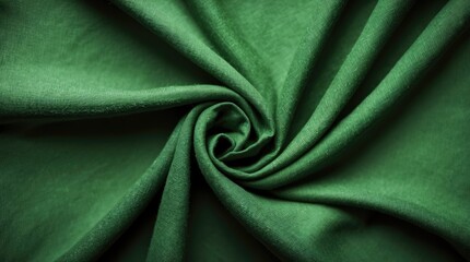Poster - Textured green fabric close-up showing intricate folds and smooth weave ideal for backgrounds and textile design projects