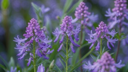 Wall Mural - Beautiful Purple Loosestrife Flowers with Blurred Background and Space for Text in Nature Setting