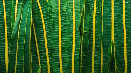 Leinwandbilder - Vibrant green papaya leaves with striking yellow vein texture creating a natural pattern ideal for backgrounds and eco-friendly designs.