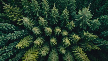 Aufkleber - Lush Green Forest Aerial View Featuring Dense Fir and Pine Trees in Natural Harmony