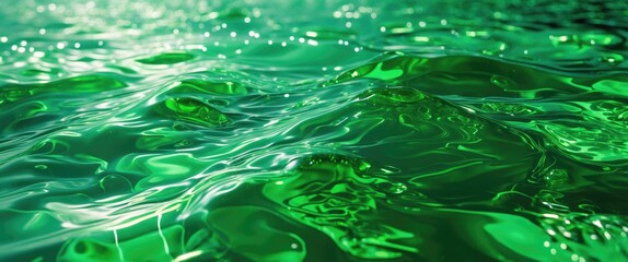 Fototapete - Vibrant green water texture flowing with light reflections ideal for uses in backgrounds or design projects.