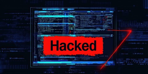 Warning sign of cyber attack displayed on a computer screen with code