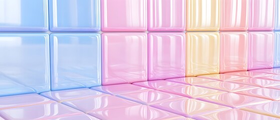 Wall Mural - A row of colorful squares with a light pink square in the middle