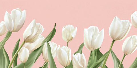 Wall Mural - White tulips on a pastel pink background