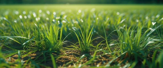 Aufkleber - Lush Green Grass Field With Selective Focus And Shallow Depth Of Field Ideal For Text Overlay Or Nature Themes