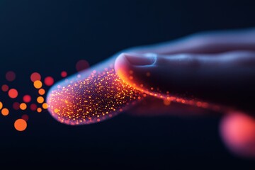 Wall Mural - Finger with Glowing Particles in Dark Environment