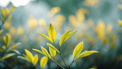 Wall Mural - defocused nature background featuring vibrant yellow and green leaves of an ornamental plant creatin